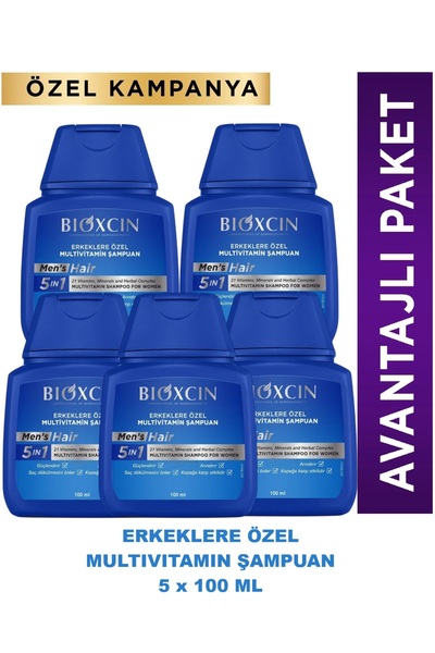 Bioxcin Mens Hair Multivitamin Şampuan 5 Adet 100 ml Seyahat Boy (Travel Size)