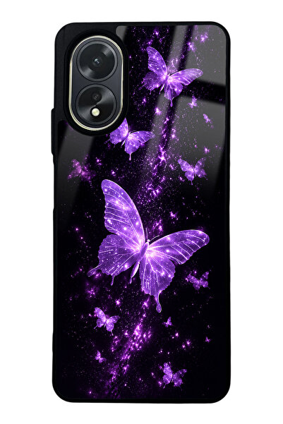 Spoyi Oppo A38 Purple Galaxy Butterfly Tasarımlı Glossy Telefon Kılıfı