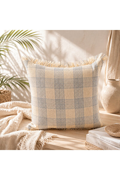 sevaradekor Jute Throw Pillow Cover Straw Throw Pillow Blue Square Striped Li...