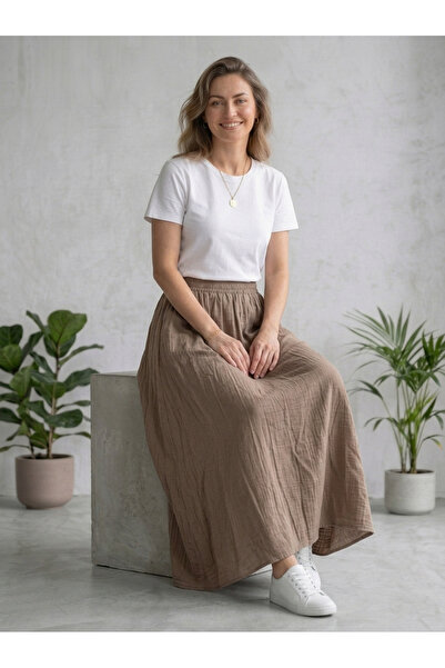 Banadamoda Women's Strawberry Fabric Wide-Cut Maxi Skirt with Pockets and Ela...