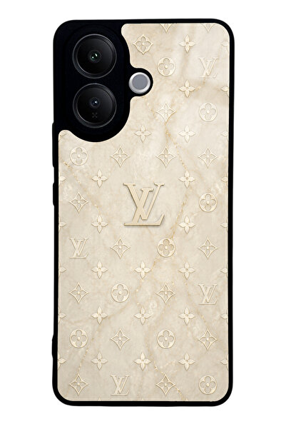 Spoyi Vivo V60 Lite Krem Gold LV Tasarımlı Glossy Telefon Kılıfı