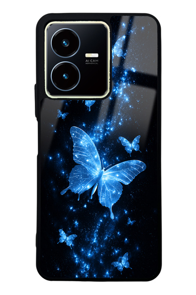 Spoyi Vivo Y22s Blue Galaxy Butterfly Tasarımlı Glossy Telefon Kılıfı