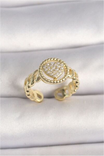 Generic Brand Brass Gold Color Adjustable Zircon Stone Heart Model Women's Ring