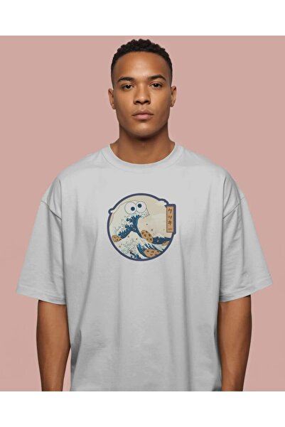 buzagi tasarım ürünleri Cookie Monster Unisex Oversize White T-Shirt