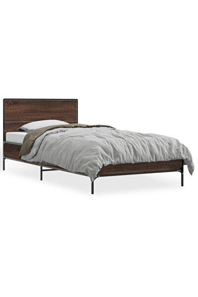 vidaxl Cadru de pat, stejar maro, 90x190 cm, lemn prelucrat și metal