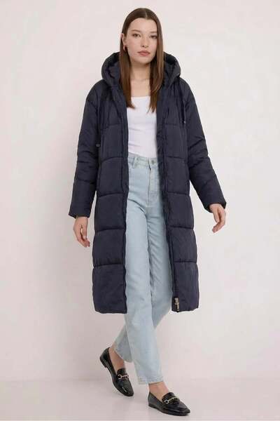 ALFA AKSESUAR 03 Women's Hooded Inflatable Navy Blue Coat