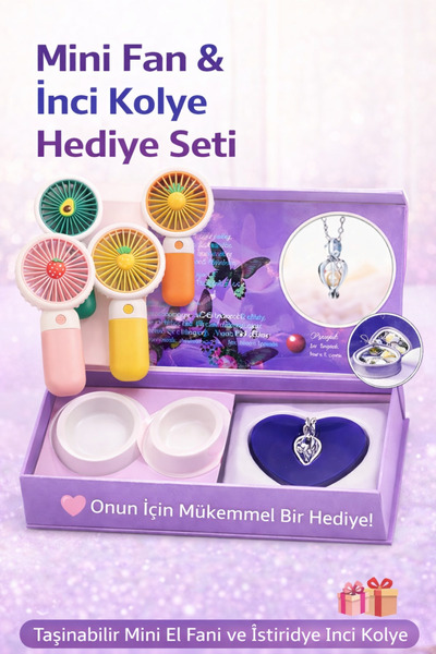 Z&Y MASİON MİNİ VANTİLATÖR & İSTİRİDYE İNCİ KOLYE SETİ