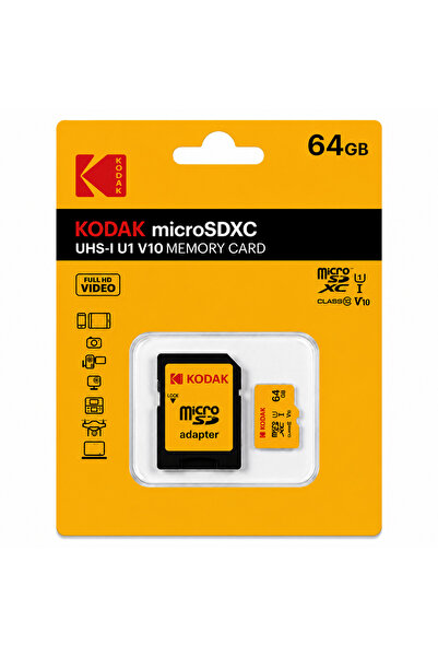 Kodak 64Gb Micro Sd Uhs-I C10 U1 V10 Card + Adapter (Yellow)