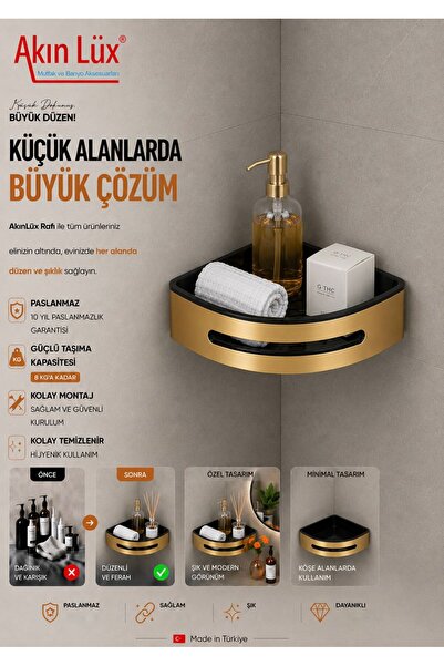 Evista LÜX PASLANMAZ GARANTİLİ BANYO KÖŞE RAFI - ŞAMPUANLIK - DÜZENLEYİCİ RAF...