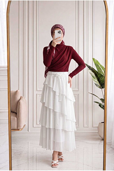 MİHRA STORE Güzay Cross Ruffled Tulle Skirt-Aa4576.1 White