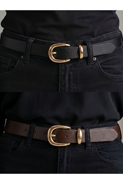 Kemerix 100% Genuine Leather Set of 2 Women's Belts with Buckle 2.8 cm Jean B...