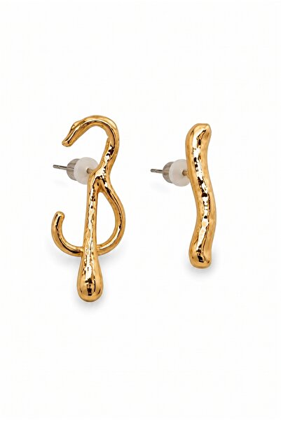 Jack Ferrero Gold Color Organic Wavy Asymmetric Design Nail Earring Set