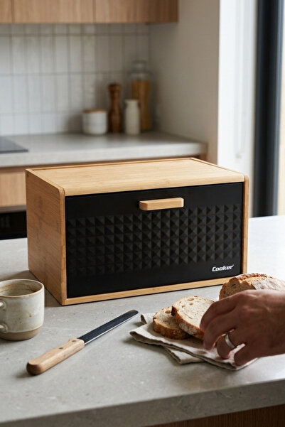 Cooker Valenza Bamboo Bread Box with Metal Lid Ckr4541