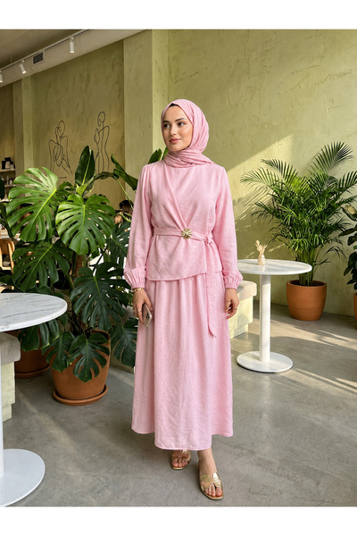 Lunsera Store طقم تنورة مع إكسسوارات من Aller Detail - وردي