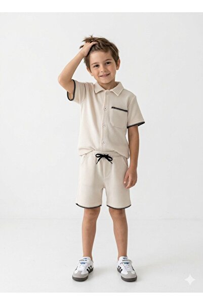 Ysferbutik Boy's Shorts and Shirt Set of 2 Etamin Fabric 100% Cotton