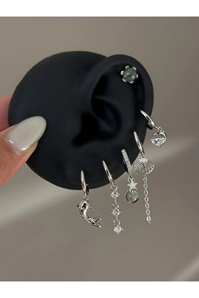 h&b design jewel Steel Dolphin Detail 6-Piece Earring Set