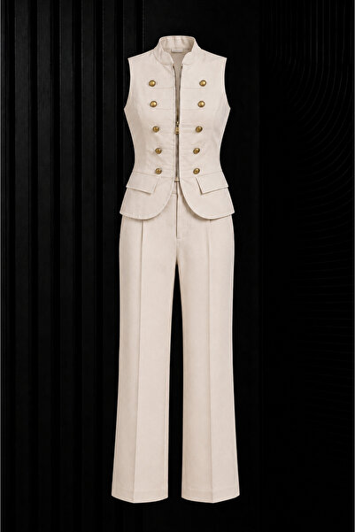 studio fashion 1988 Stone Gold Buttoned Zippered Vest and Wide Leg Pants Set