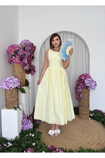 Nils Boutique Kalın Askılı Yazlık Midi Pembe Elbise