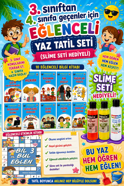 Üçgen Yayıncılık 3.Sınıftan 4.Sınıfa Geçenler İçin Eğlenceli Tatil Seti (Slim...