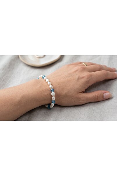 robel Ocean Pearl Elegance Bracelet – Timeless Freshwater Pearls & Blue Cryst...