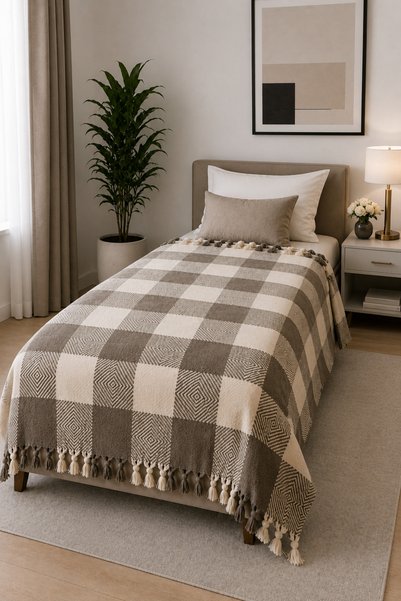 XVA Viona Single Pike |   Tasseled |   Bedspread |   Square Patterned |   170X210 cm
