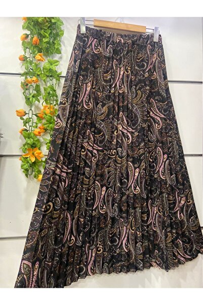 edu collection Patterned Pleated Crepe Skirt with Lining
