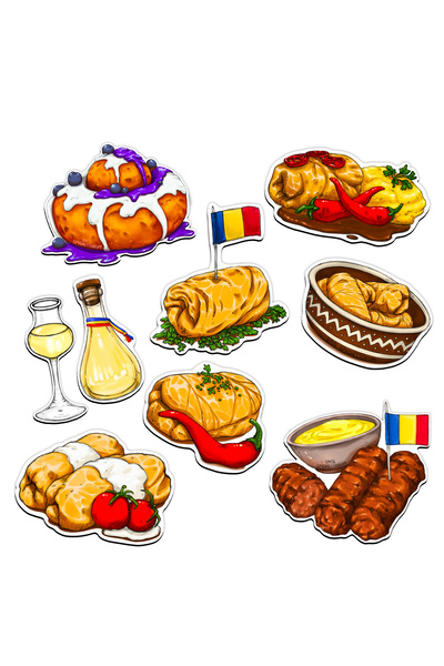 Smol Spaghettorium Magneți Românești Handmade, set de 8 | Sarmale, Mici, Papa...