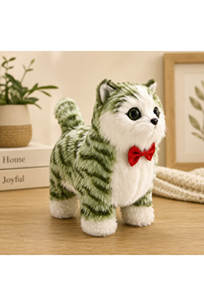 hediyeconcepti Sound and Motion Walking Plush Cat Toy Cute Plush Cat with Red...