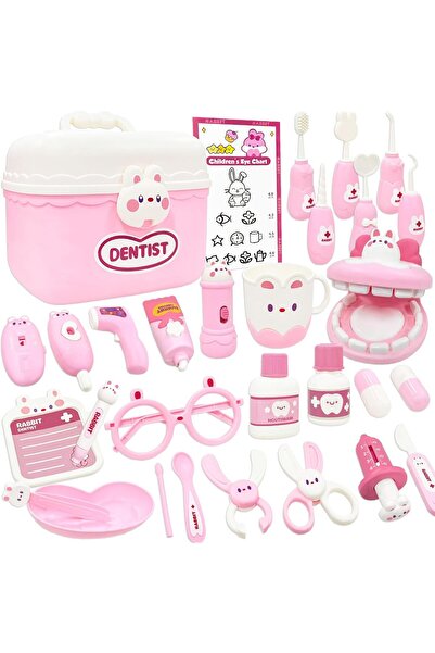 Toybox Kids Pink Dentist Doctor Pretend Play Kit with Medical Tools and Steth...