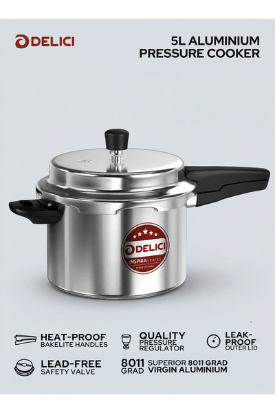 DELICI APC5E 5L Virgin Aluminium Pressure Cooker Anti-Bulging Bottom Bakelite...