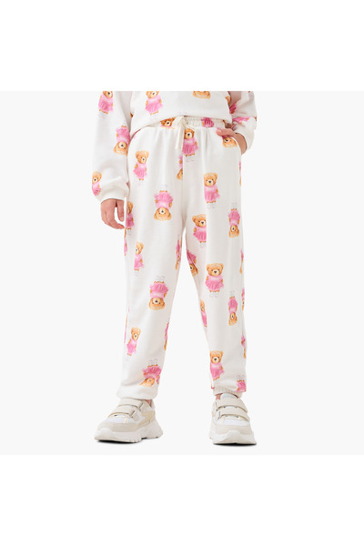 Juniors Girls Joggers with Teddy Bear Print - Cotton - Drawstring Waist