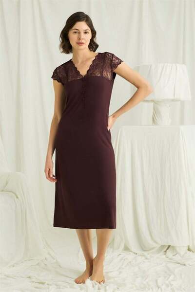 Aria s closet Nightgown with Lace on the Sleeves, Shoulders and Collar, and B...