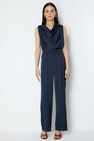 Ekol Pantaloni cu aspect de satin plisat
