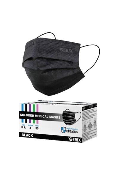 SERIX Set de 50 bucăți Măști medicale Tip IIR, BFE ≥98%, 3 straturi, Negru