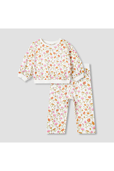 Juniors Crew Neck Long Sleeves Sweatshirt and Pants Set with Floral Print