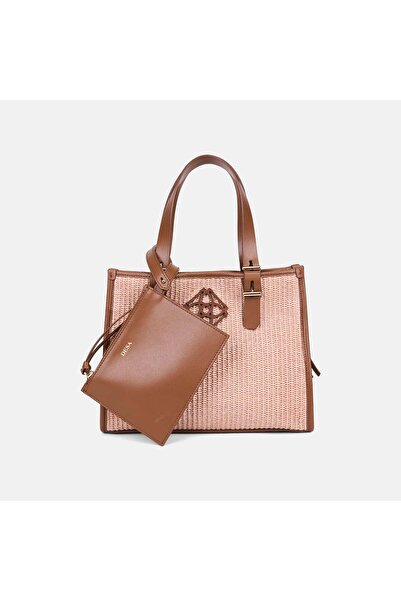 Desa Women's Salmon Wallet with Accessories and Leather Detailing Straw Handbag