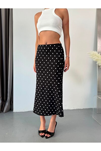 BE CHİC Women's Polka Dot Softtouch Modal Fabric High Waist Maxi Long Fish Sk...