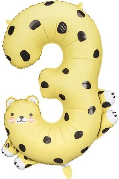 Partydeco Balon, PartyDeco, Folie, Cifra 3, 98 cm, Galben/Negru