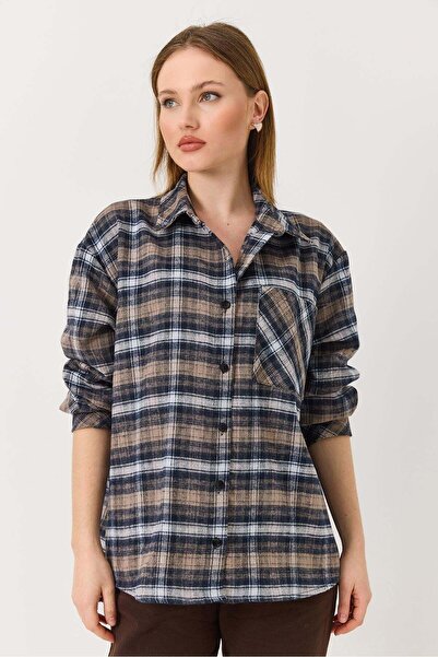Raneel Kazançlı Alışveriş Women's Plaid Shirt Brown
