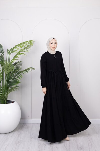 Dayfabric 3 Katlı Elbise Görünümlü Ferace | Siyah