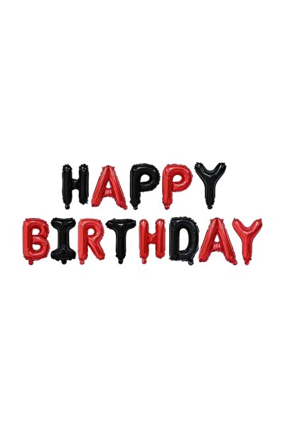 genaja Set Baloane din Folie Metalizată Happy Birthday, Litere 40 cm, Roșu-Negru