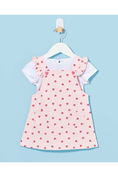 REDTAG Infant Girls White Heart Print Dress Set (2 Piece)
