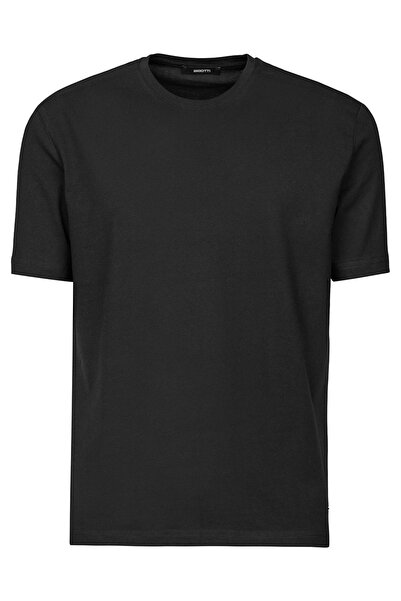 Bigotti Tricou slim negru uni cu guler rotund