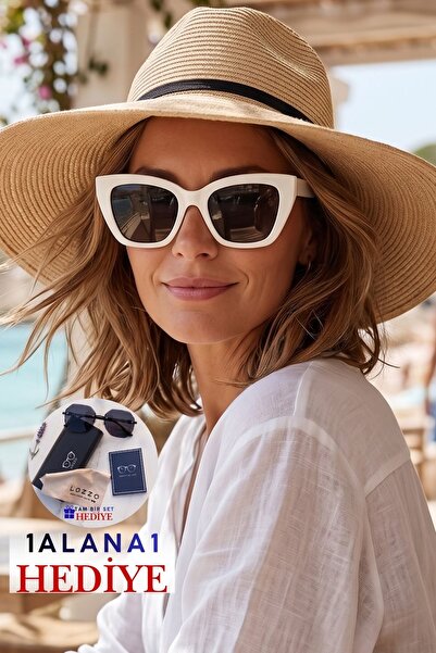 Lozzo Kadın UV400 Oversize Cat Eyes Beyaz Güneş Gözlüğü 23026 C20