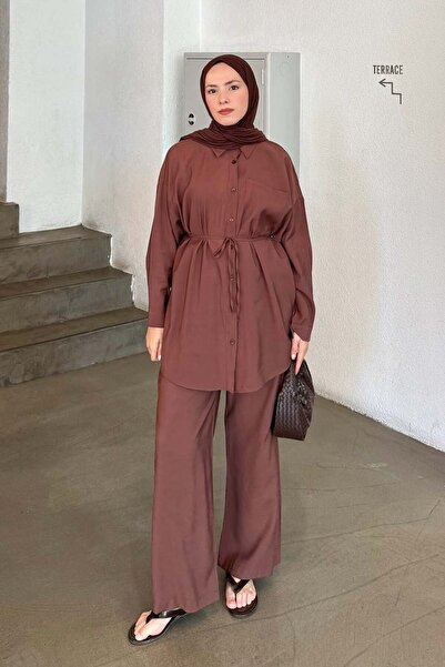 lamelif Pocket Detailed Modal Hijab Suit in Bitter Brown