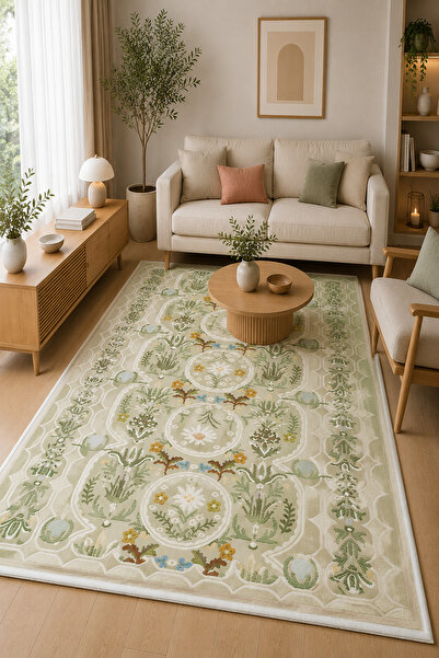 Dally Home Dijital Kaymaz Baskılı Yıkanabilir Desenli Salon Halısı Mutfak Hal...