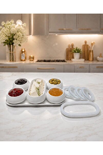 Santara Acar Pure White 11 Parça Porselen Kahvaltılık - Vakumlu Kapak - Tepsili