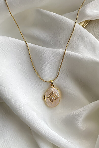 Diamara Designs Kadın Gold Kapaklı Madalyon Kolye İçi Açılan Fotoğraflık Sede...