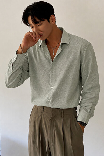 COOL TARZ Flamlı Linen Patterned Men's Regular Long Sleeve Apaj Collar Shirt
