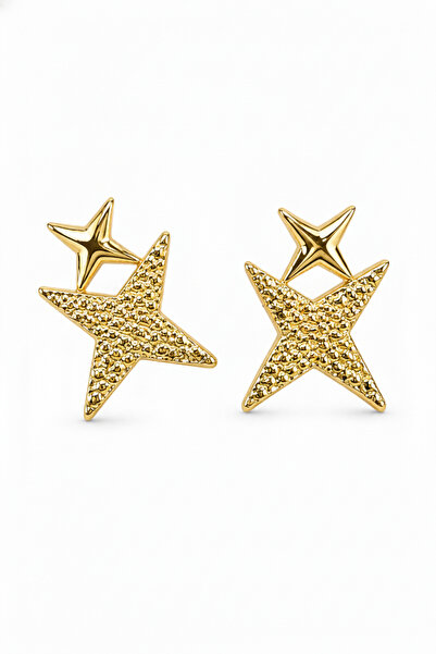 Jack Ferrero Gold Color Two Layer Star Design Stylish Bijouterie Earring Pair